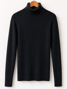 NWT COOFANDY Black Knit Ribbed Turtleneck Sweater - Men SZ Med